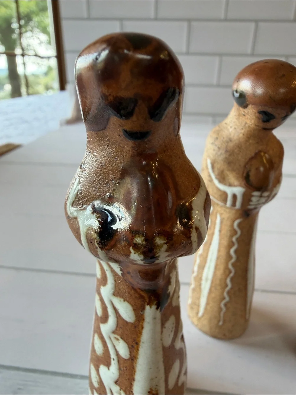 Handcrafted Brown Ceramic Nativity Set with White Accents